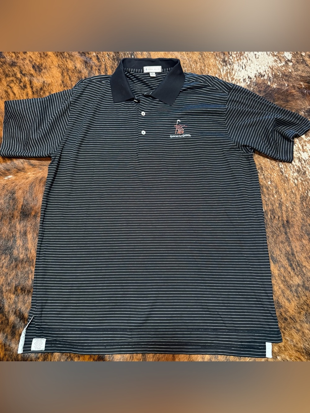 Vintage Peter Millar Golf Polo Shirt Mens L Black White Stripe Rancho La Quinta
